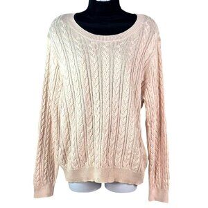 Ashley by 26 International Cozy Collection Cable Knit Sweater L Pink Peach Crew
